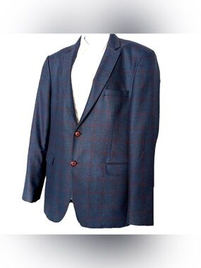 Vercini 46R Navy Windowpane Plaid Sport Coat Slim Fit Blazer‎ Business Casual